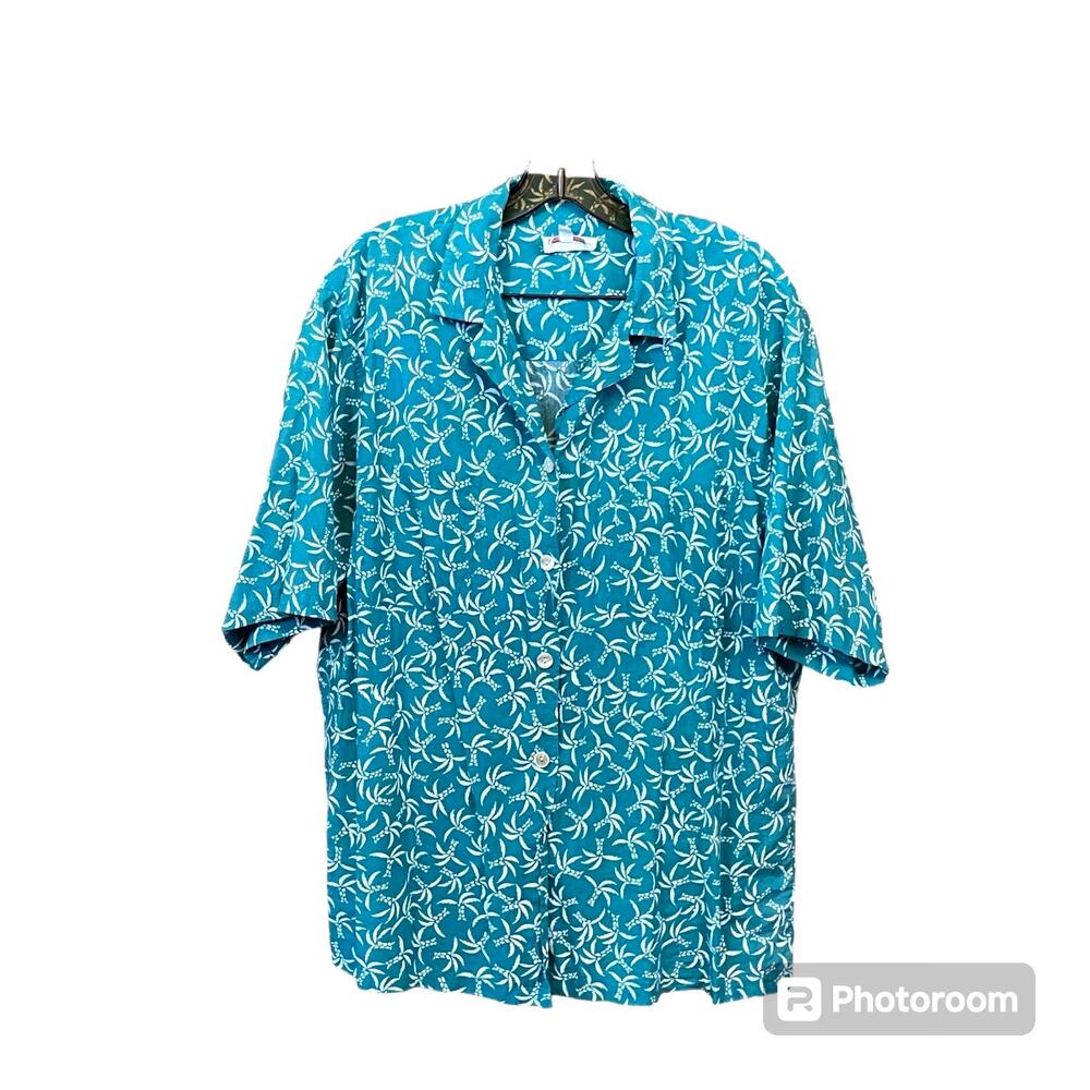 Native Hand Silk Screened 100% Cotton Short Sleeve Button Up Blouse size L